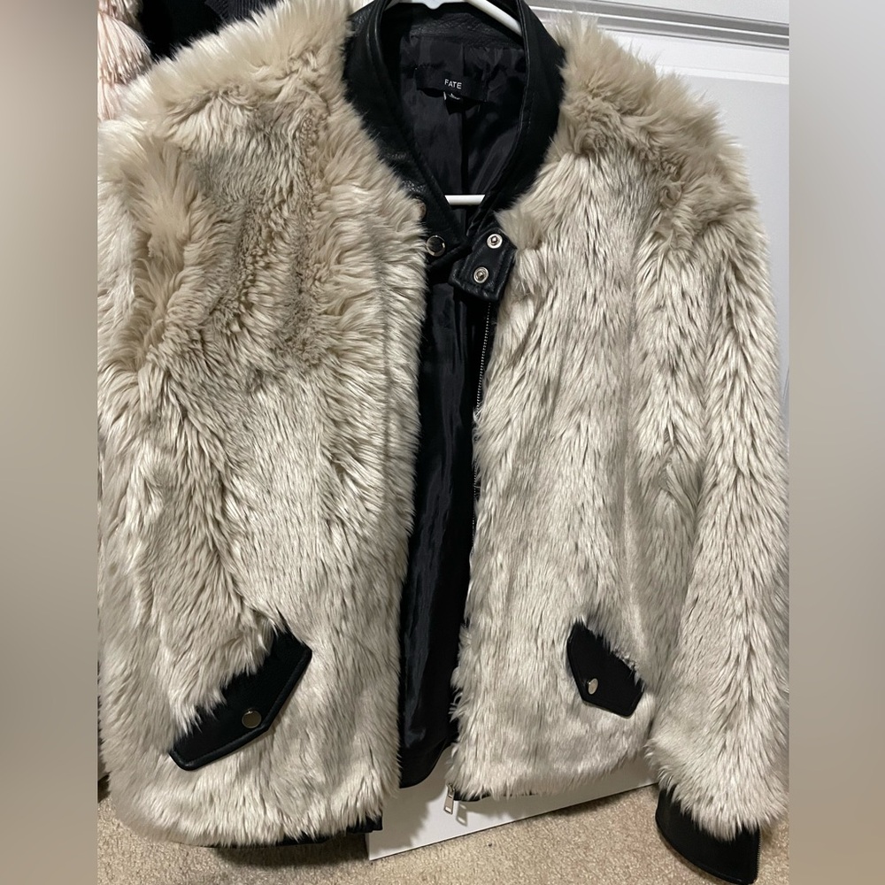 Faux fur leather trim jacket